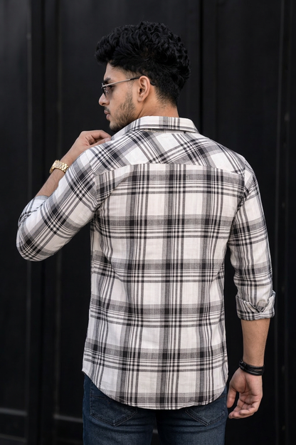 Men Premium Quality Black & White Checks Shirt