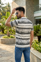 Stylish Dark Grey Printed Polo T-Shirt for Men | Modern Fit