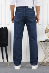 Men Straight Fit Blue Jeans - Classic Mid-Blue Denim Baggy