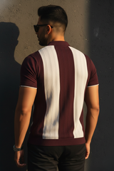 Men Casual Wine Striped Knit Polo T-Shirt- Effortless Everyday Style 261040637