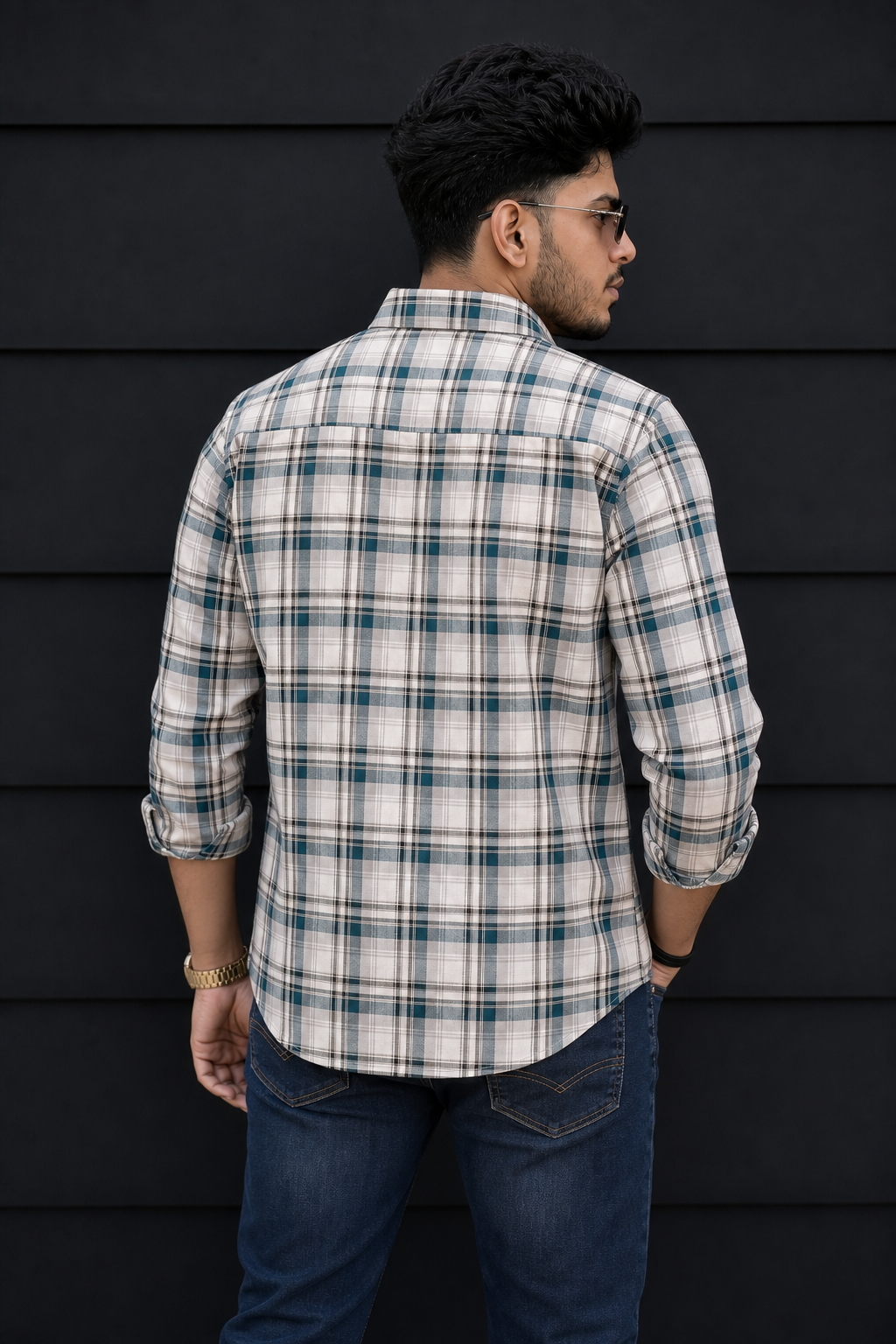 Green Checked Button-Up Shirt for Men – Smart Casual Style