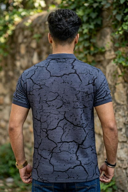 Trendy Navy Blue Printed Polo T-Shirt for Men | Modern Casual Style ATL4924