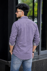 Men Lavender Double Pocket Casual Shirt | Snap Button Denim Shirt