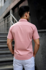 Men Casual Peach Short Sleeve Shirt - Cotton Comfort 261049774