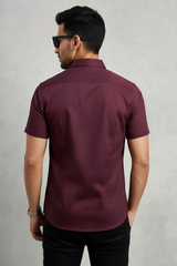 Men Casual Wine Short Sleeve Shirt - Cotton Comfort 261049774