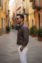 Men Coffee Color Striped Cotton Shirt for Men | New Casual Collection-251185701