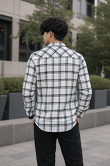 White & Black Plaid Casual Shirt for Men – Trendy Full Sleeve Shirt WON