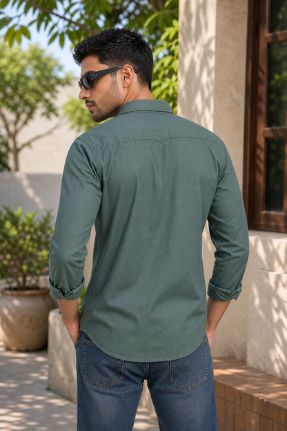 Men Premium Green Solid Casual Shirt for Everyday Wear OXF-PLAIN