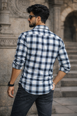 Comfortable Navy Blue & White Check Shirt for Men – Everyday wear OXFCH