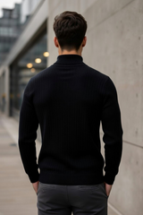 Premium Slim Fit Black Ribbed High Neck Pullover 251205533