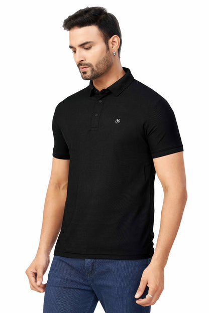 Black Plain Collar T-Shirt | Half Sleeve Sinker Fabric | Casual & Sports Wear 1501