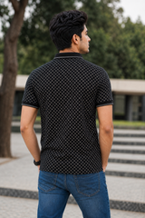 Men Black Geometric Print Polo T-Shirt