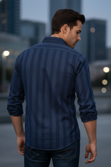 Premium Navy Blue Tonal-Striped Shirt for Men 251169354