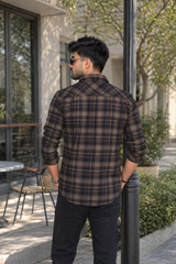 Men Olive & Black Checked Shirt – Slim Fit Cotton WON