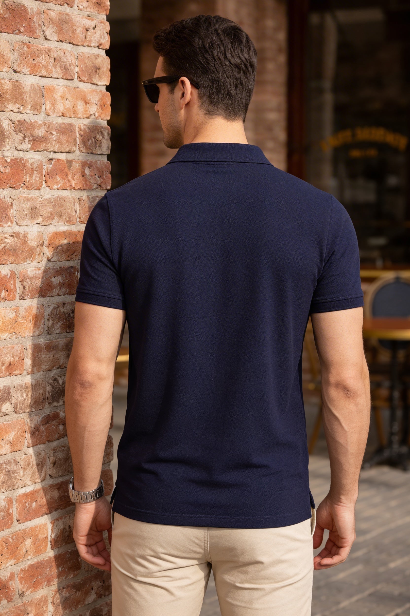 Men Navy Blue Cotton Polo T-Shirt with Pocket - Casual Short Sleeve Slim Fit 8622