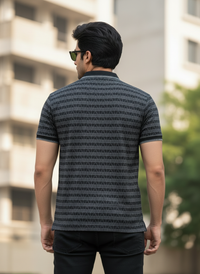 Stylish Black Pattern Polo T-Shirt for Men | Modern Street Look ATL4924