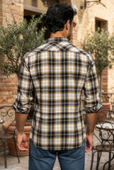 Mustard Bold Check Casual Shirt - Perfect for Smart-Casual Wear FABCK