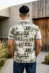 Men Typography Print Polo T-Shirt in Cream