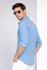 Men Casual Skyblue Denim Shirt – Modern Stylish Fit 261055466