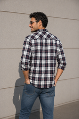 Men Wine Checked Slim Fit Casual Shirt | Premium Cotton FABCK