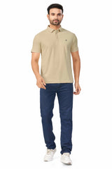 Cream Plain Collar T-Shirt | Half Sleeve Sinker Fabric | Casual & Sports Wear