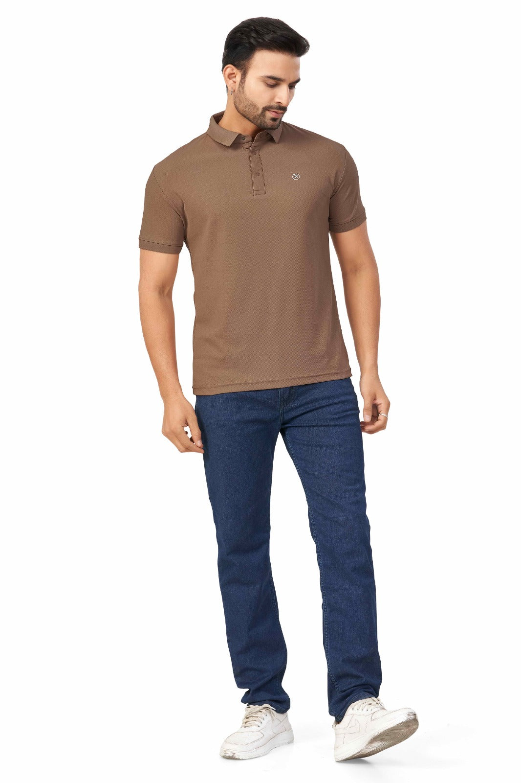 Coffee Plain Collar T-Shirt | Half Sleeve Sinker Fabric | Casual & Sports Wear New 1501
