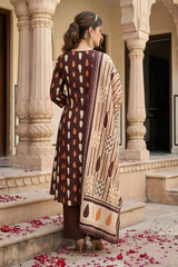 Women Floral Pure Cotton Kurta, Churidar & Dupatta Set-Maroon-261014108