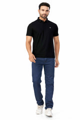 Black Plain Collar T-Shirt | Half Sleeve Sinker Fabric | Casual & Sports Wear
