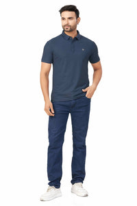 Blue Plain Collar T-Shirt | Half Sleeve Sinker Fabric | Casual & Sports Wear 1501