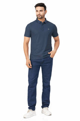 Blue Plain Collar T-Shirt | Half Sleeve Sinker Fabric | Casual & Sports Wear