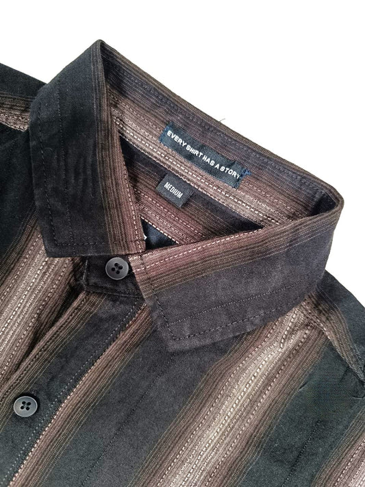 Vertical Striped Slim Fit Casual Shirt for Men | Dark Tones Coffee Color