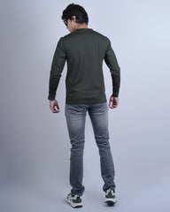 BOTTLE GREEN COLOR PLAIN ROUND NECK FULL SLEEVE T-SHIRT