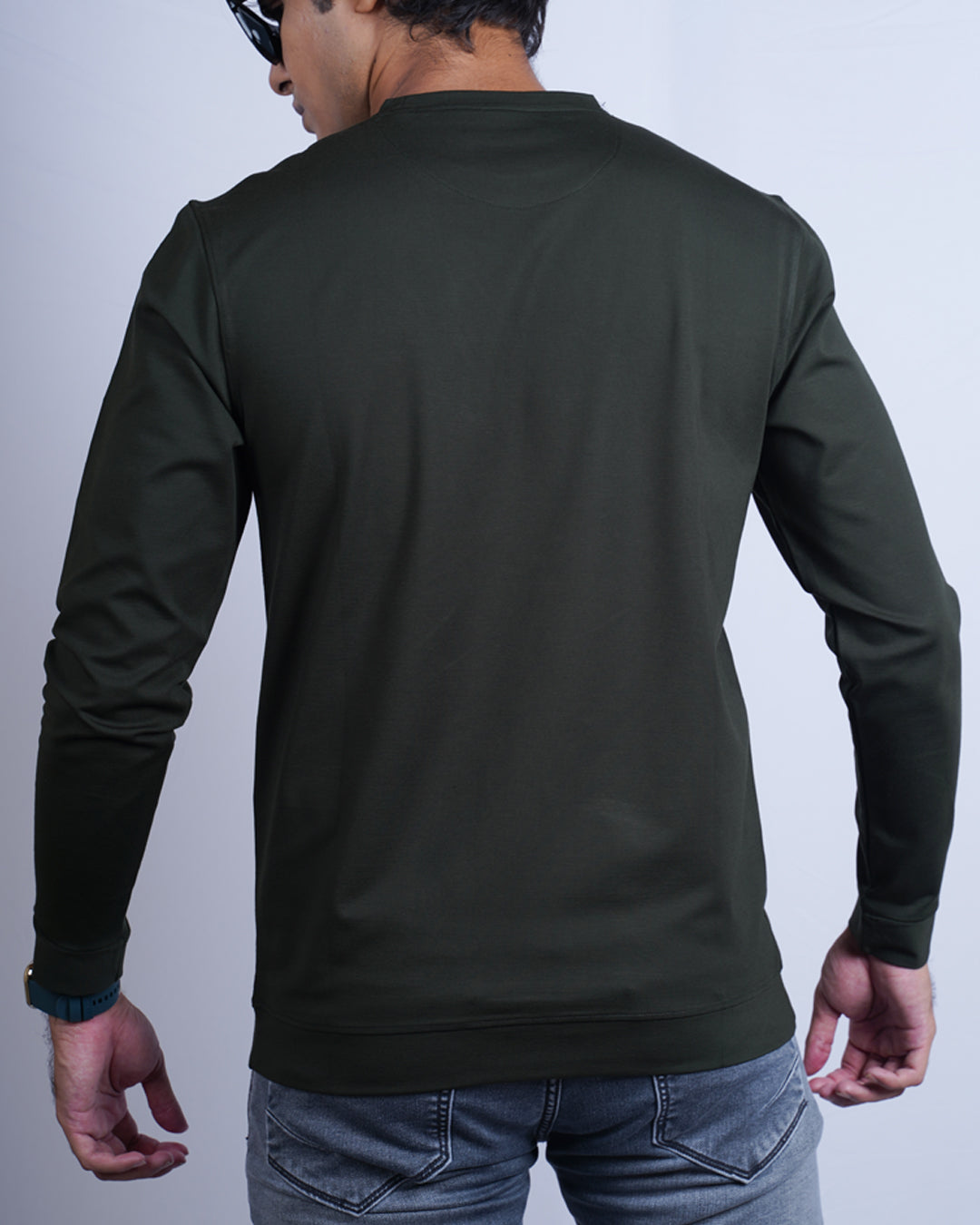 BOTTLE GREEN COLOR PLAIN ROUND NECK FULL SLEEVE T-SHIRT