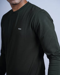 BOTTLE GREEN COLOR PLAIN ROUND NECK FULL SLEEVE T-SHIRT