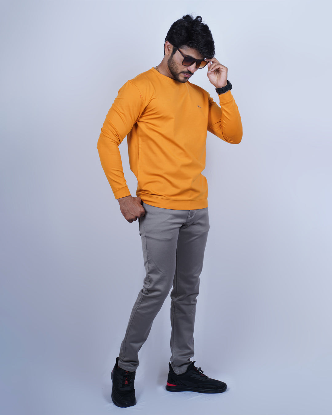 MUSTARD COLOR FULL SLEEVE ROUND NECK PLAIN T-SHIRT