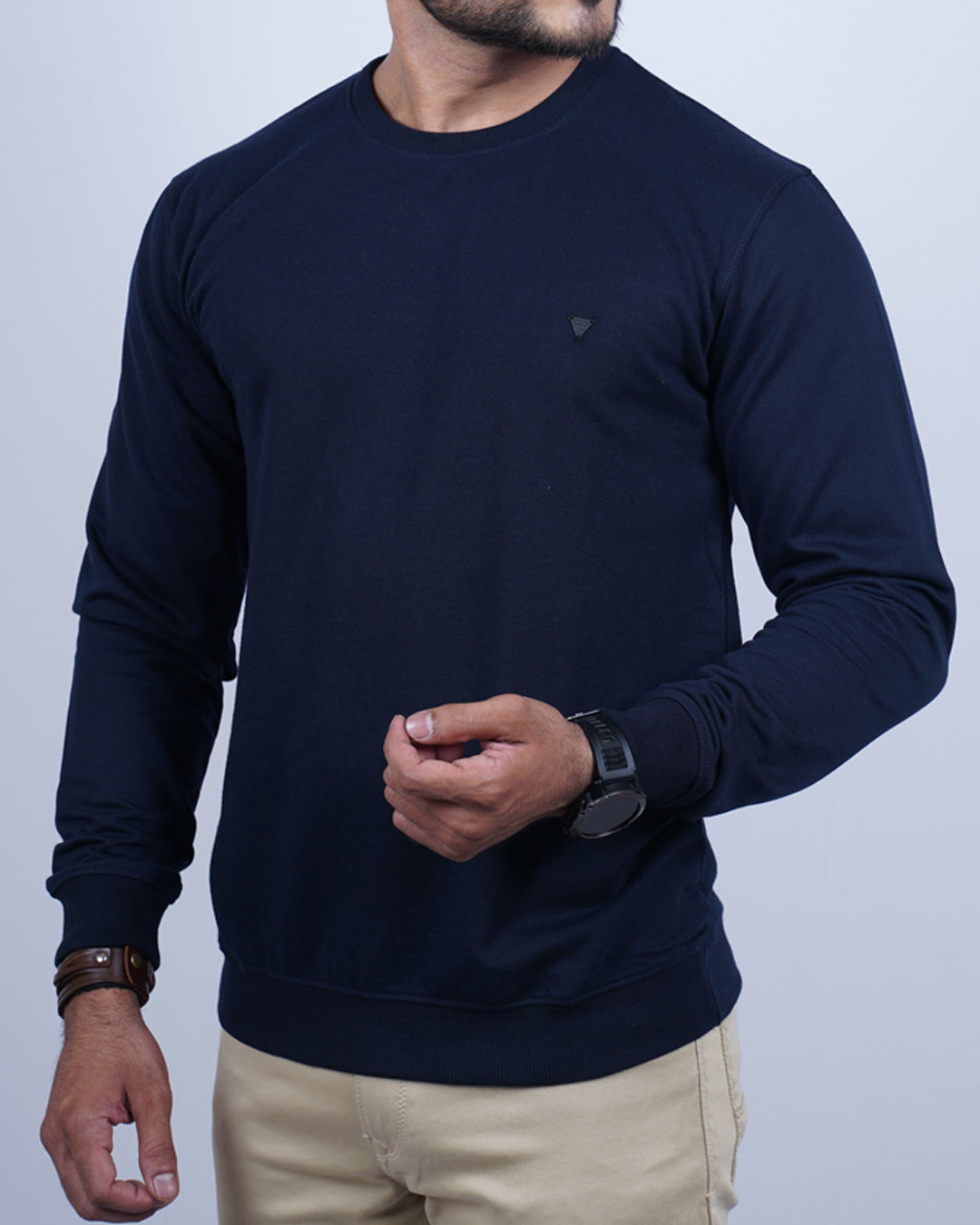 Navy blue color plain round neck full sleeve t-shirt for men