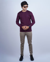 WINE COLOR PLAIN ROUND NECK FULL SLEEVE T-SHIRT