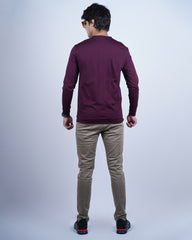 WINE COLOR PLAIN ROUND NECK FULL SLEEVE T-SHIRT