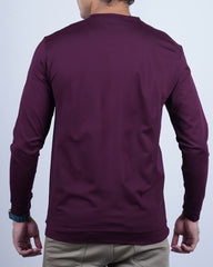 WINE COLOR PLAIN ROUND NECK FULL SLEEVE T-SHIRT