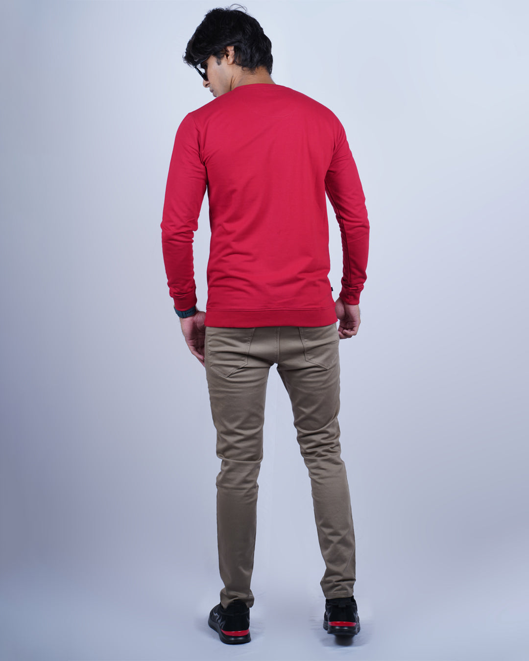 RED COLOR MATTER FULL SLEEVE ROUND NECK T-SHIRT