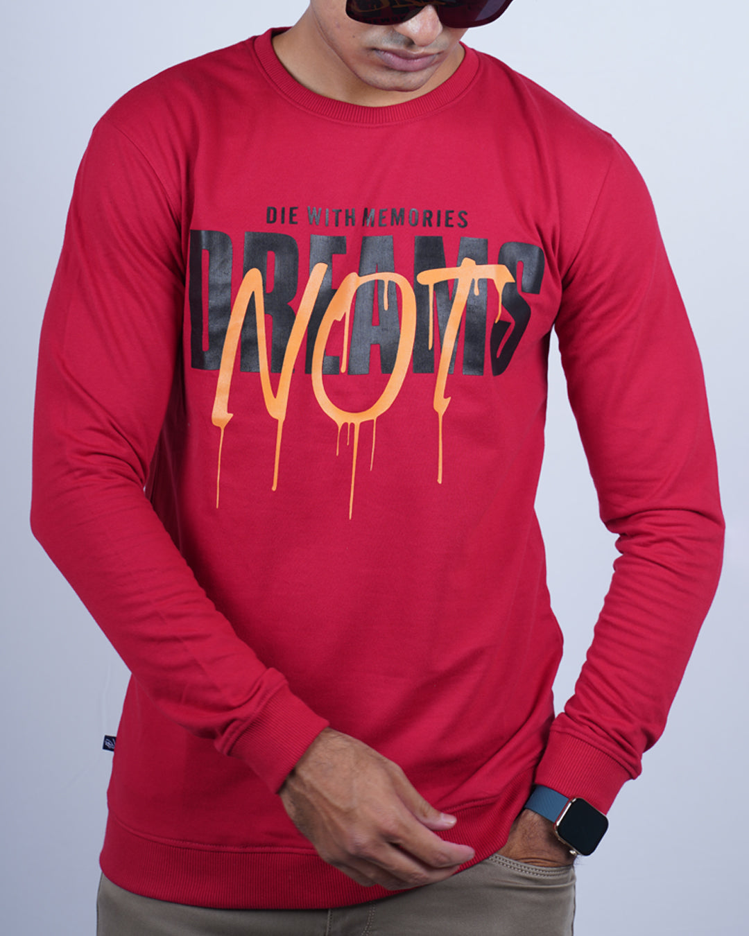 Red color matter full sleeve round neck t-shirt for men