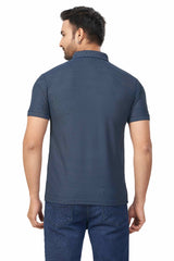 Blue Plain Collar T-Shirt | Half Sleeve Sinker Fabric | Casual & Sports Wear