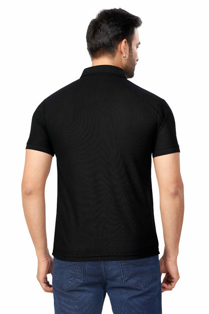 Black Plain Collar T-Shirt | Half Sleeve Sinker Fabric | Casual & Sports Wear 1501