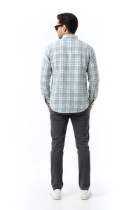 Men's Casual Check Shirt in Pista Color 15916