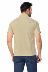 Cream Plain Collar T-Shirt | Half Sleeve Sinker Fabric | Casual & Sports Wear