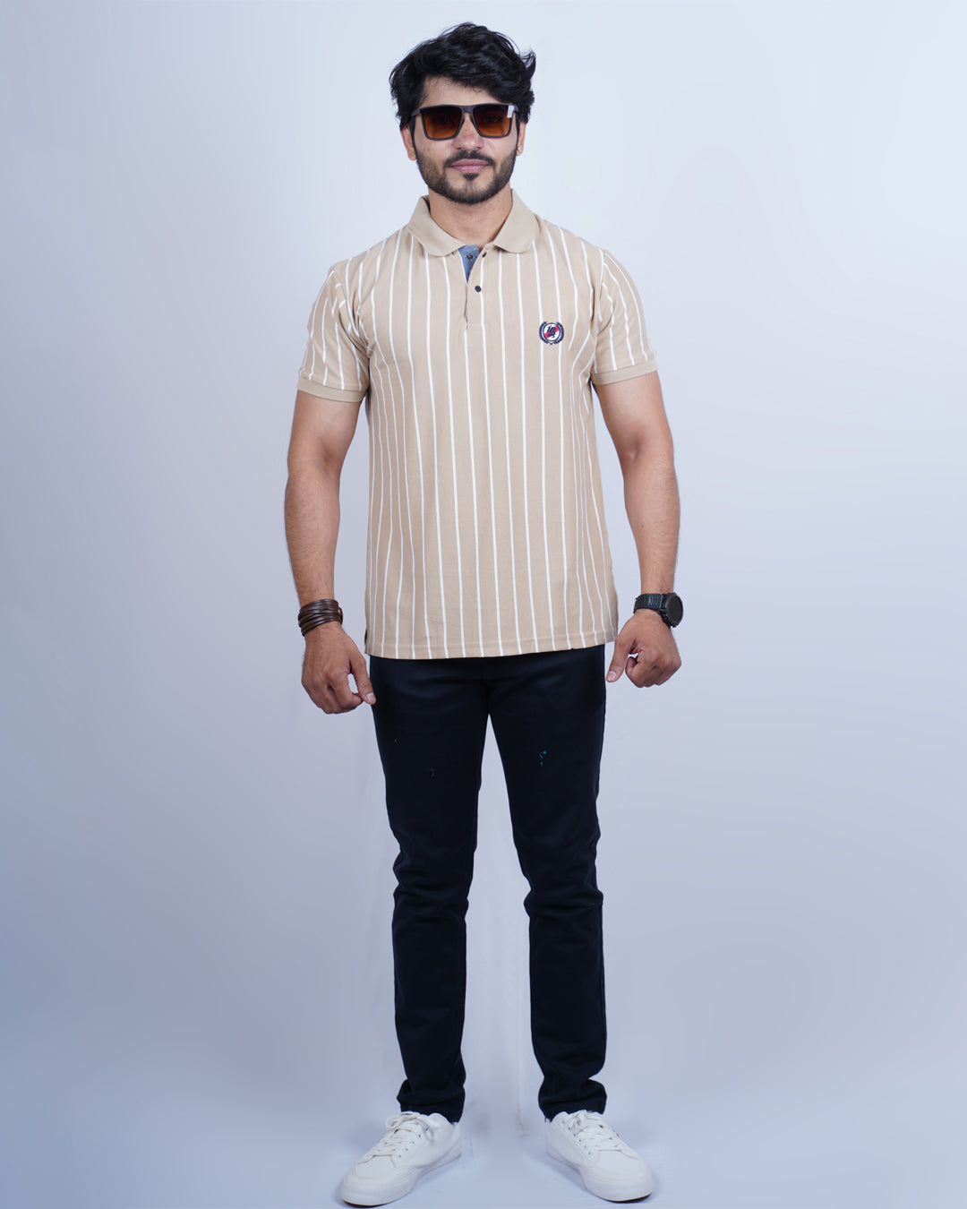 FAWN COLOR LINING COLLAR T-SHIRT