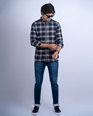 FAWN-BLUE COLOR CHECKS CASUAL SHIRT