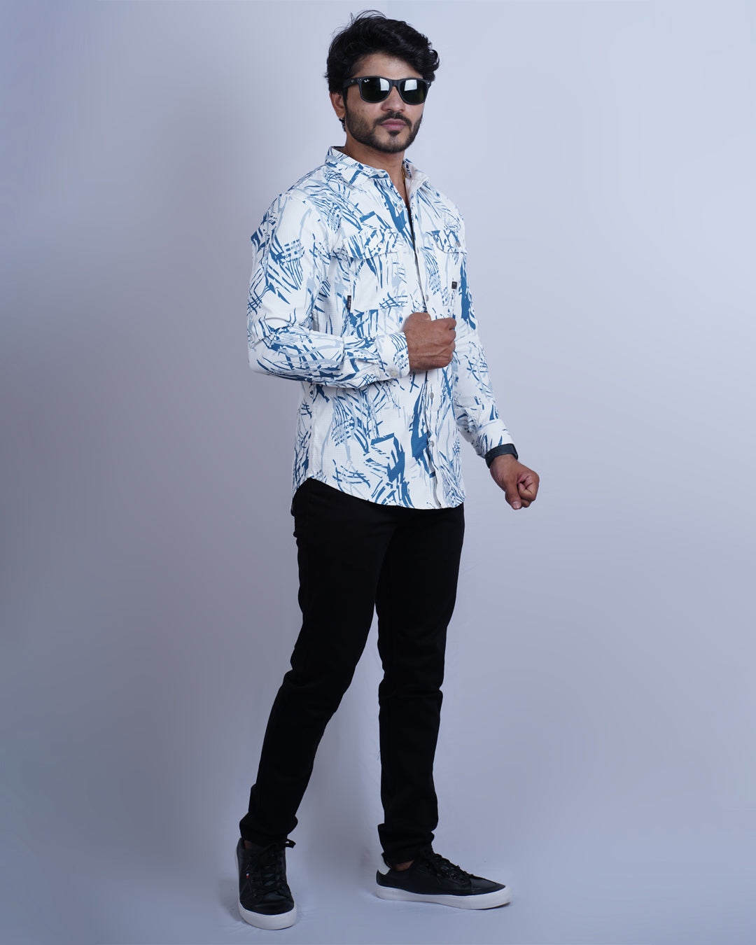 BLUE-WHITE COLOR PRINTED CASUAL SHIRT