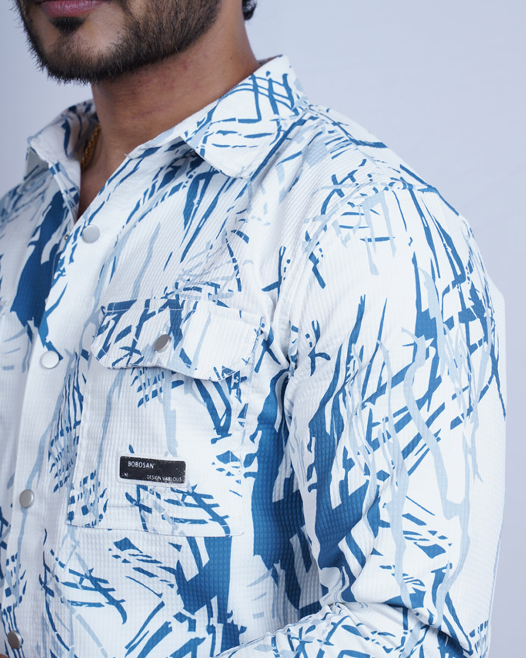 BLUE-WHITE COLOR PRINTED CASUAL SHIRT