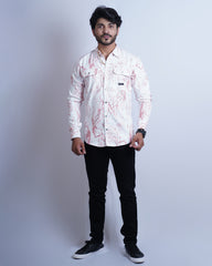 PEACH-WHITE COLOR PRINTED CASUAL SHIRT